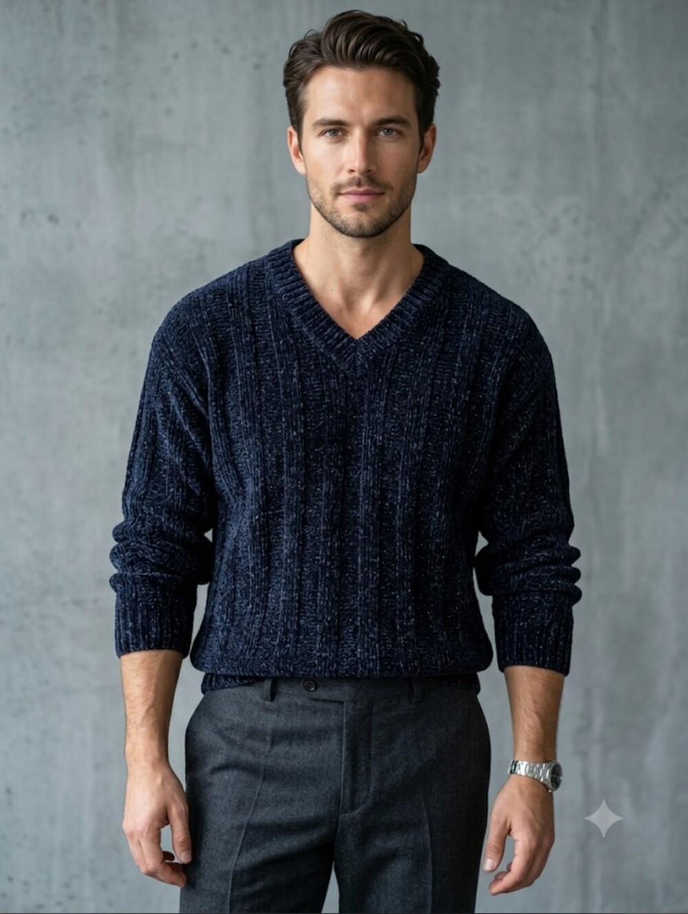 Vintage Leo Chevalier Black V-Neck Men's Soft Sweater Retro